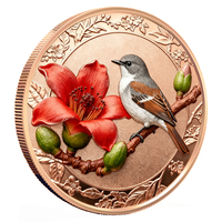 Pièce de monnaie en cuivre pur 999 de 1 Troy oz, colorée, ultra haute relief, thème fleurs et oiseaux, médaille commémorative personnalisée, vente en gros