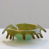 Bixuan Aqua Groene Olijf Amber Splash Rim Mondgeblazen Soda Lime Glas D32cm Schaal Schaal Sculpturale Fruit Schaal Tafeldecoratie