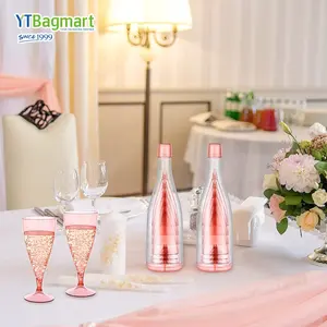 Piknik partileri için uygun şampanya flüt kadehler taşınabilir ve yeniden kullanılabilir kadeh ile 5 plastik depolama şişesi Set