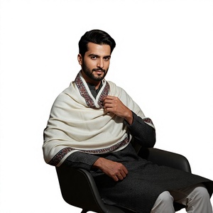 Men's Wool <b>Shawl</b> Solid Color Embroidered Edge Warming Breathable Skin-Friendly Winter Wear Daily Use Ethnic Scarf India Pakistan - Product Image 2