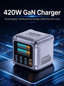 อะแดปเตอร์ชาร์จ GaN กำลังไฟ 420W 6 พอร์ต USB-C 2 พอร์ต USB-A ตัวอะแดปเตอร์ทำจากอะลูมิเนียมสำหรับเดินทาง - Product Image 3