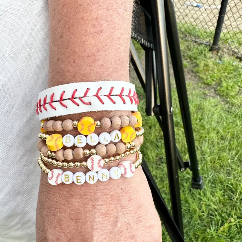 Conjunto de pulseiras de bexigas com nome personalizado para esportes, beisebol, futebol, softball, futebol, conjuntos de joias