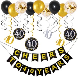 Black Gold <b>Birthday</b> Party <b>Decorations</b> Set Balloon Paper Flower Ball Letter Pull Flag PVC Spiral - Product Image 2