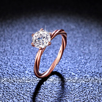 Bague en argent sterling S925 plaqué or rose, six griffes, moissanite, diamant rond, croix, vigne, alliance, cadeaux de la Saint-Valentin