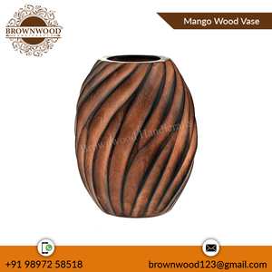 Venta al por mayor de jarrón de madera de mango de color quemado hecho a mano decoración moderna para el hogar de los principales fabricantes y exportadores indios oferta al mejor precio - Product Image 3