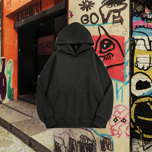 Sweat-shirt à capuche en molleton surdimensionné pour homme, noir uni, décontracté, avec poche, pull tricoté pour l'automne, coupe classique - Product Image 3