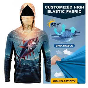 Upf50 + Mặt Trời Bảo Vệ Nhanh Chóng Câu Cá Khô Hoodies Dài Tay Áo Polyester Mens Câu Cá Áo Sơ Mi Với Mặt Nạ - Product Image 2