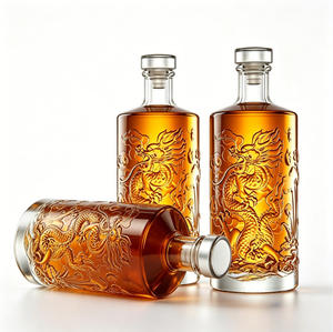 Nuevo Diseño Personalizado, Botella de Vidrio Transparente de 500 ml con Patrón Floral de Dragón Chino Clásico, con Tapón de Corcho, para Bebidas Espirituosas, <span class=keywords><strong>Tequila</strong></span> - Product Image 1