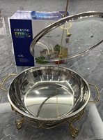 Buffet Chafing Dish Equipment Restaurant Isolierte Servier schale Edelstahl Gold Runde Chafing Dish Set mit Glas deckel