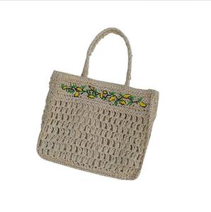 Bolso Tote de Ganchillo Ecológico de Gran Capacidad con Bordado de Limón, Correa Cruzada, Estilo Bohemio, Casual para Mujer, Ligero para la Playa - Product Image 3