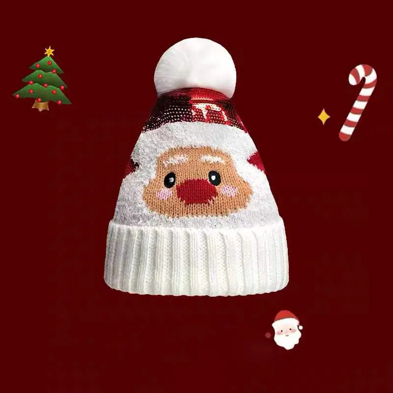 Sombrero de Navidad divertido personalizado decoración ligera sombrero Jacquard niños Pom gorros sombrero de punto de Navidad con palabras de Feliz Navidad