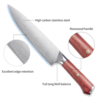 Le même design avec ambre couteau de chef de 8 pouces en acier Chef Messer lame à motif de vague manche en palissandre OEM