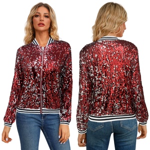 Cappotto da <span class=keywords><strong>donna</strong></span> con paillettes scintillante giacca Hip Hop con cerniera a manica lunga nuova signora Performance da ballo cappotto lucido - Product Image 5