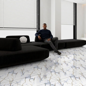 Carreaux de sol en porcelaine marbrée Alpen Crema ivoire modernes, épaisseur 8 mm, 24x24 pouces, finition brillante, collections sans fin - Product Image 3