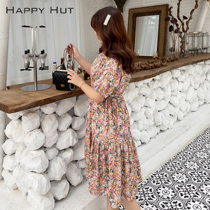 Happy Hut Robe à imprimé floral pour femme, taille élastique, tenue de plage d'été N7467 - Product Image 1