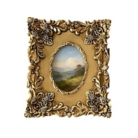 Marco de Fotos Barroco de Resina Hecho a Mano, Estilo Retro Vintage Dorado, 4x6 Pulgadas, Ecológico, Impresión UV, con Soporte de Caballete para Mesa, Estilo Europeo