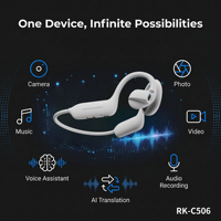 Écouteurs sportifs intelligents IA avec caméra HD 8MP, enregistrement vidéo et traduction, casque tour de cou pour le cyclisme et la randonnée