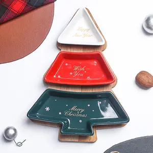 unique cute creative ceramic bamboo christmas tree tray snack fruit plate tableware irregular