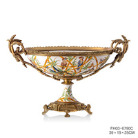 Plateau à fruits classique EXHY en porcelaine et cuivre 46x36x35cm, décoration d'intérieur, design élégant en forme d'angle
