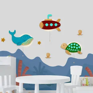 新しいスタイルのタートルクジラ海底木材保育園の壁の装飾ライトキッズルームウォールランプ子供部屋の装飾