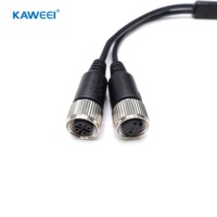 M12 6Pin pria. Ke Dual M12 2 + 4Pin Wanita kabel tahan air perakitan