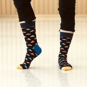 Chaussettes ras du cou pour hommes en coton peigné respirant, motif blocs de couleur Pixel Building Block, idéales pour le travail et les loisirs - Product Image 2