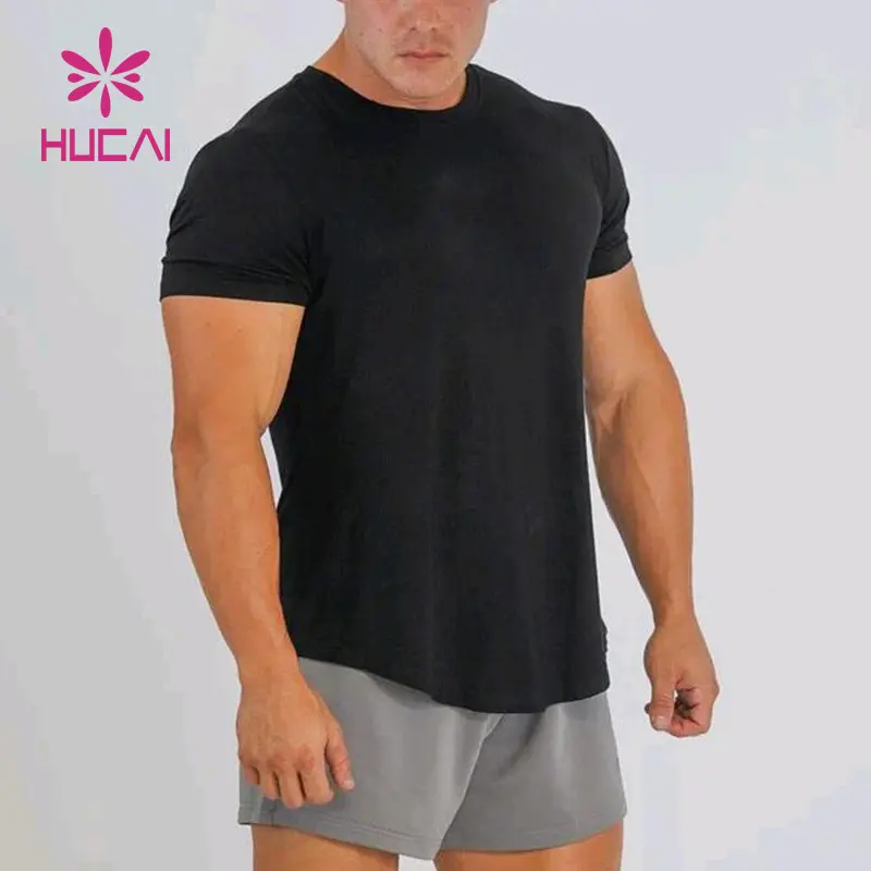 Camiseta deportiva negra de alta calidad con logo personalizado para hombre, camiseta lisa ajustada para gimnasio y musculación, nueva de 2023