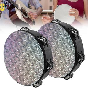 Pandereta de mano Cabeza láser intermitente de madera de doble fila 10 pulgadas 25 cm Pandereta para fiesta de baile Concierto Pandereta Precio - Product Image 4