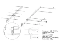 Antena Yagi UHF de Alta Ganancia, 5 Elementos Desmontables y Portátiles, Ajustable, Banda Amateur 420-450MHz, Resistente al Agua, Modelo U5-JYR5EL