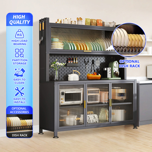 Étagère de cuisine en acier réglable à 6 niveaux avec porte rabattable, support pour micro-ondes, armoire de rangement de cuisine en métal - Product Image 4