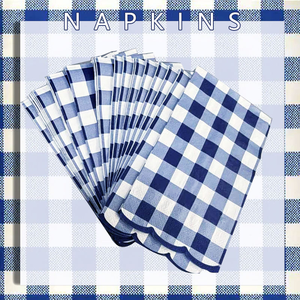 Biologisch Abbaubare Blau-Weiße Gingham Dreischichtige Papierservietten mit Wellenkante Tischdekoration für Hotel Valentinstag Halloween - Product Image 4