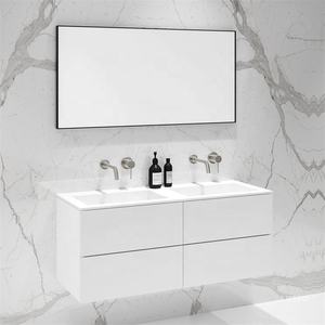 ชุดโต๊ะเครื่องแป้งแบบเรียบติดผนังสไตล์มินิมอลลิสม์ผลิต<span class=keywords><strong>จ</strong></span>าก PVC พร้อมซิงค์คู่ - Product Image 4