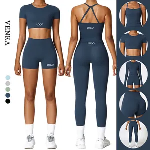 New Athletic Clothing Women Yoga Set Breathable Quick-drying Bra Tank Top Long Sleeve Shorts And Leggings 4 Pieces Set For Girl