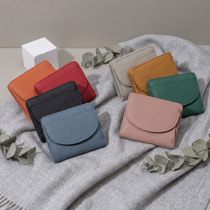 WRIZA Porte-cartes en cuir véritable, portefeuille fin à fermeture pliante, pochette compacte de couleur unie, style minimaliste unisexe, longueur courte - Product Image 6
