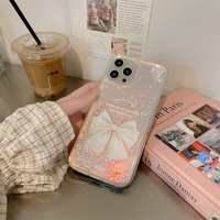 Coque de téléphone Premium à paillettes liquides et strass, motif nœud papillon, pour iPhone 17 Pro Max 16 Pro Max 15 13 12 11