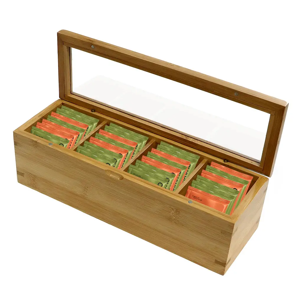 Organizador de bolsas de té de bambú de madera, caja de almacenamiento de té, cajas de embalaje para té