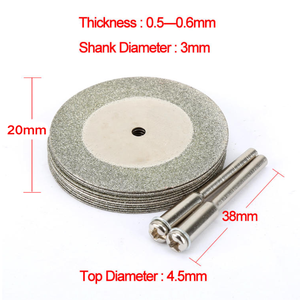 Disques de coupe diamantés de 20 mm de diamètre, lot de 12 pièces, 10 lames, 2 tiges de 3 mm, pour la coupe de pierres précieuses, de métal, de verre et de céramique - Product Image 2