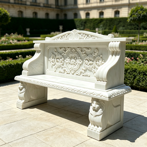 Banc de jardin extérieur droit en marbre blanc sculpté à la main, sur piédestal, pour patio de villa, vente en gros - Product Image 1
