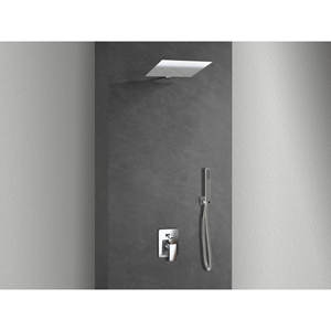 -Kit de douche 2 voies en acier inoxydable Pomme de douche mince 2 mm + bras de douche + entrée d'eau + tuyau + pomme de douche 40x40 cm avec bras mural - Product Image 1