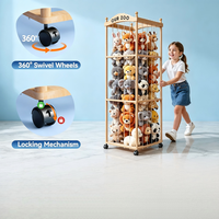 Tour de Rangement pour Peluches Zoo, Support en Bois pour Peluches avec Roues, Organisateur de Rangement pour Jouets, Rangement pour Peluches Douces