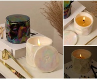 Contenants de bougies de Noël écologiques avec logo personnalisé en glaçure perlée brillante, pots en céramique vides irisés avec couvercles pour bougies parfumées