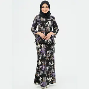 SIPO Eid más hermosa manga larga cuello redondo Moden musulmán Malasia mujeres ropa flores impreso algodón Baju Kurung Batik