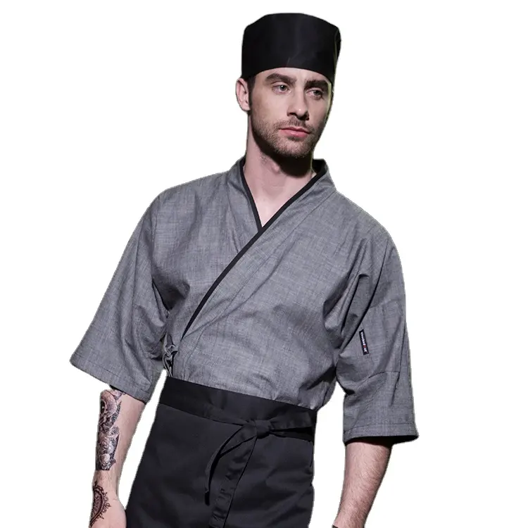 CHECKEDOUT high-quality Japanese chef uniforms grey chef coat and chef jacket for the restaurant kimono