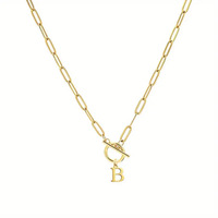 Collier à pendentif en acier inoxydable avec chaîne en forme de trombone et boucle OT, 26 lettres, unique et polyvalent, tendance