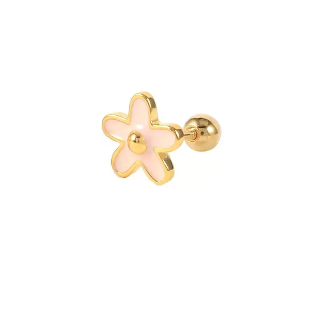 Inexpensive Products 925 Sterling Silver 18k Gold Plated Jewelry flower earrings pink and white enamel earrings For Women
