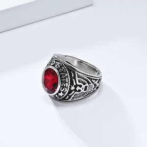 Bague Vintage en Acier Inoxydable avec Emblème National Américain, Fabriquée en Usine pour Hommes - Marine et Armée, Ornée d'un Aigle Chauve et d'une Pierre en Verre - Product Image 4
