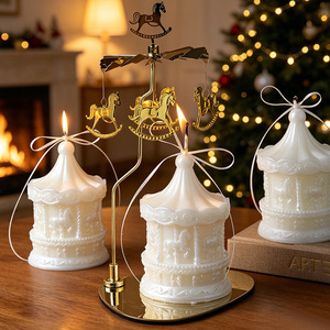 Elegant Carousel Aromatherapy <b>Candle</b> Retro Style Tabletop Ornament Creates Warm Ambiance For Indoor Living Space - Product Image 1