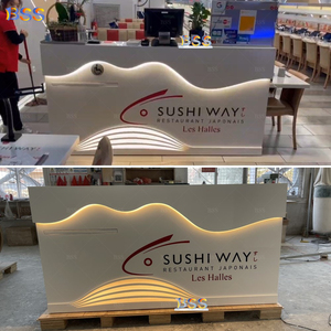 Banco Sushi prezzo all'ingrosso bianco acrilico pietra Led Light Cafe gelato giapponese ristorante Sushi Bar Interior Design - Product Image 4