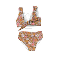 Traje de Baño Bikini Floral Retro para Niña Joven, Diseño Personalizado al por Mayor ODM OEM 2026, Ropa de Playa para Adolescentes, Poliéster Reciclado, Estilo Europeo y Americano