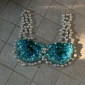 Custom Hand Made Top Minimalist Style Damen Badeanzug New Stylish Printed <span class=keywords><strong>Bikini</strong></span> Triangle Custom Pailletten Stickerei <span class=keywords><strong>Bikini</strong></span> Top - Product Image 5